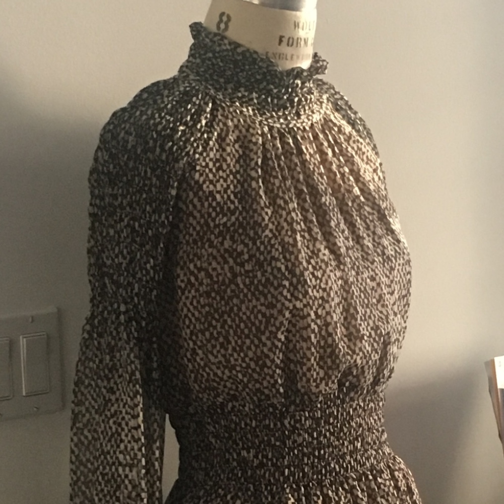 Michael Kors Printed Chiffon Long Sleeve Dress Sz6